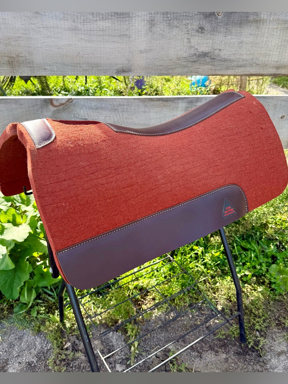 Western Wool Saddle Pad in Rust with Leather Accents